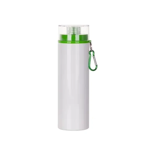 Aluminijeva steklenica 850 ml bele barve s prozornim pokrovčkom in zelenim pokrovom za sublimacijo