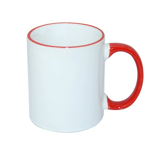 Mug blanc ECO 330 ml avec anse rouge Sublimation Transfert Thermique