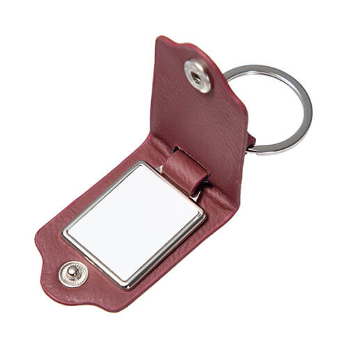 Porte-clés rectangulaire en métal recouvert de cuir pour sublimation - bordeaux