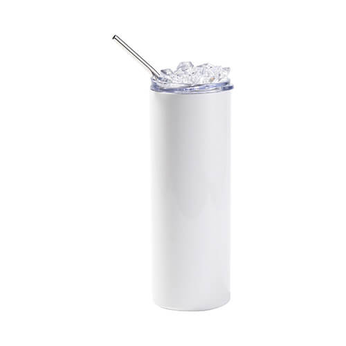 600 ml krus med sugerør til sublimering - hvid, låg med kunstig is