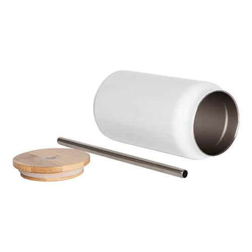 Taza 450ml con doble recorte y tapa de bambú para sublimación - blanca