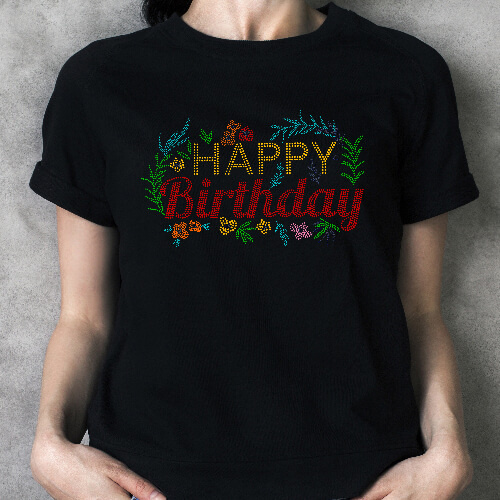 Lámina con zirconia cúbica para transferencia térmica - Happy Birthday