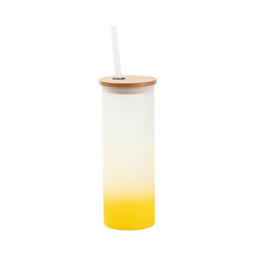 Cană mată de 500 ml cu capac din bambus și pai pentru sublimare - gradient galben