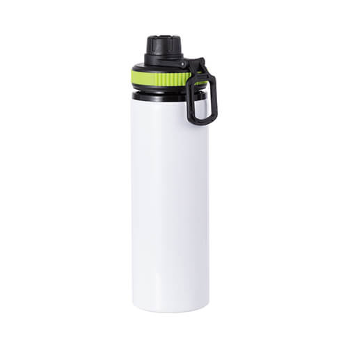 Bouteille d'eau en aluminium blanc de 850 ml avec un bouchon à vis et un insert vert pour la sublimation