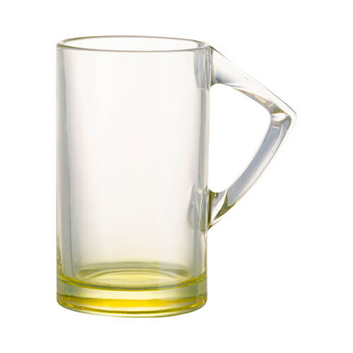 400 ml steklen kozarec s trikotnim ročajem za sublimacijo - rumeno dno