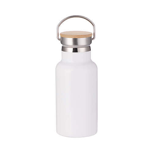 Termo de acero Steel de 350 ml con tapa de bambú para impresión por sublimación - blanco