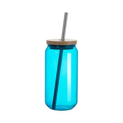 Verre 550 ml avec une paille et un couvercle en bambou pour sublimation - turquoise