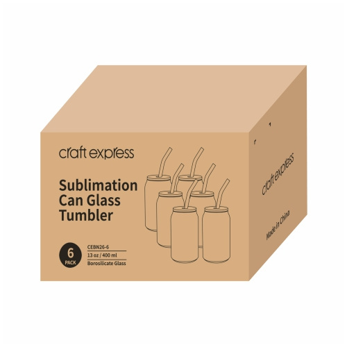 Set van 6 matglazen van 400 ml met rietje en bamboe deksel voor sublimatie