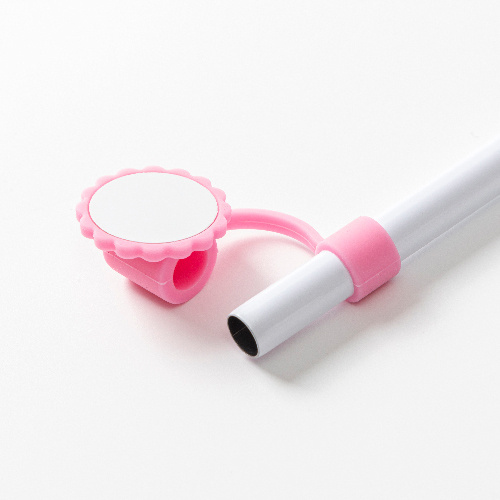 Silicone straw cap Ø 0,8 cm for sublimation - pink flower