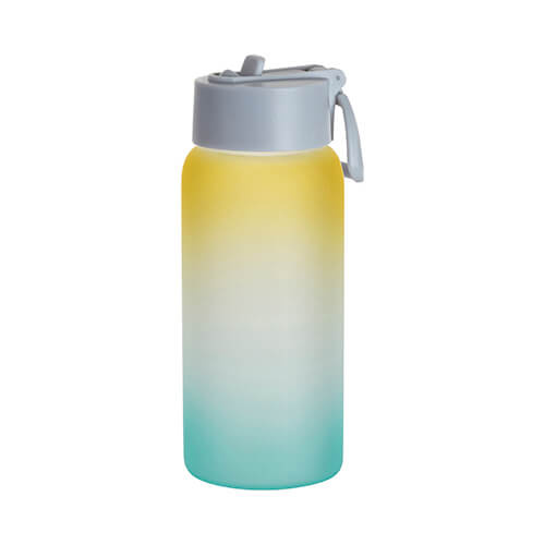 750 ml matinio stiklo sportinis butelis sublimacijai - žalias/geltonas