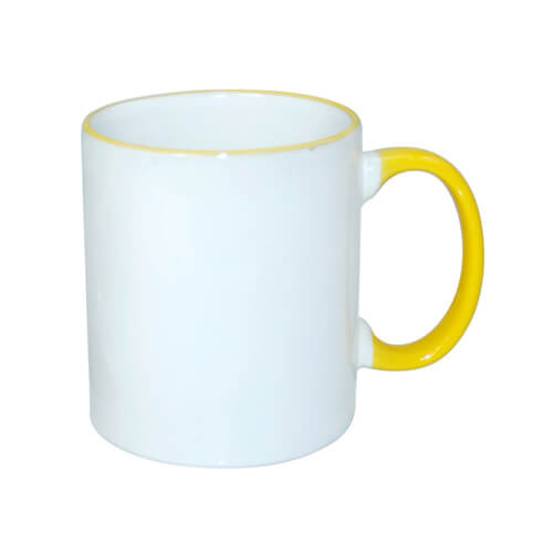 Mug blanc A+ 330 ml avec anse jaune Sublimation Transfert Thermique