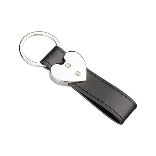 Lederen en metalen sleutelhanger voor sublimatie - hart - zwart
