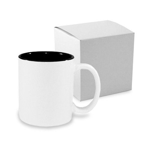 Mug blanc JS Coating 330 ml avec intérieur noir avec boîte Sublimation Transfert Thermique