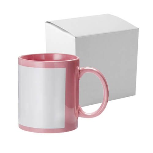 Mok met kartonnen doos 330 ml roze met wit frame Sublimation Thermal Transfer