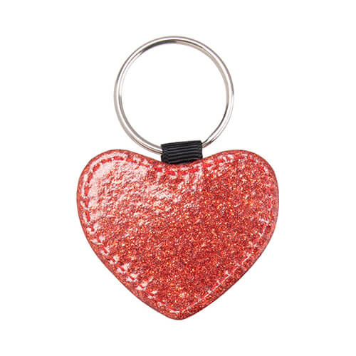 Nøglering i læder med glitter til sublimering - rødt hjerte