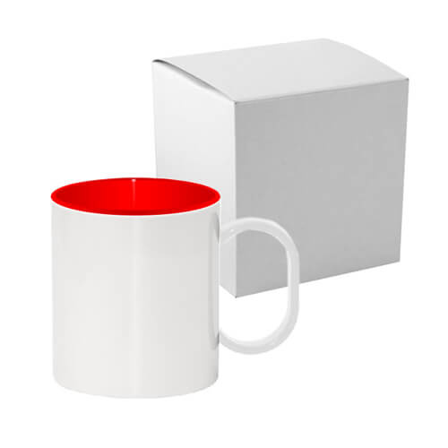 Taza de plástico 330 ml con interior rojo con caja Sublimación Transferencia Térmica