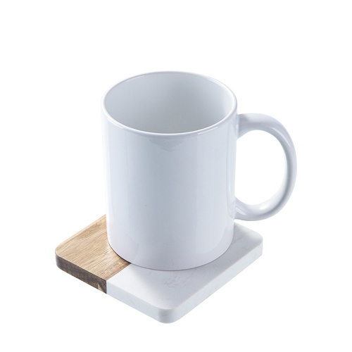 Set of 4 square marble and wooden mug coasters for engraving