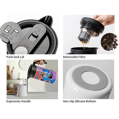 Stainless steel thermal coffee pot 1200 ml for sublimation - white