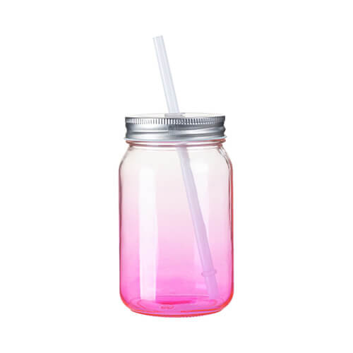 Sklenený hrnček Mason Jar 450 ml bez očka na sublimáciu - fialový gradient