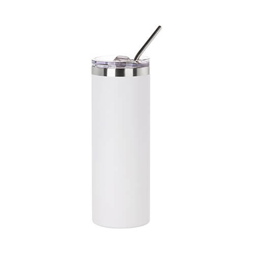 Gobelet en acier inoxydable 600 ml avec paille de sublimation - blanc mat