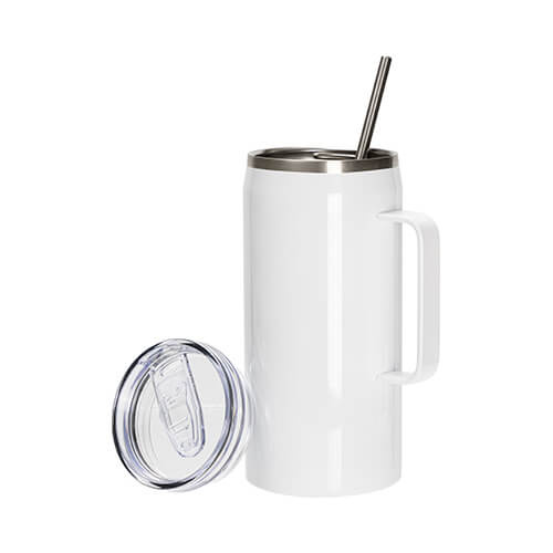 Wijnbeker 1200 ml met waterdicht deksel en rietje voor sublimatie - wit