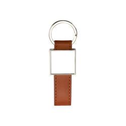 Leather and metal pendant for sublimation - square - brown