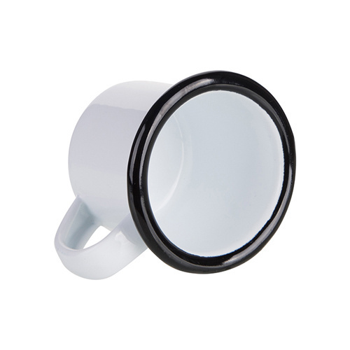 100 ml enamelled mug white with black edge lining for thermo-transfer printing