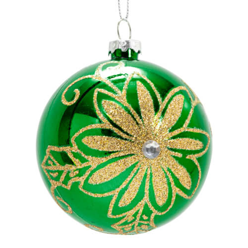 Boule de Noël Ø 8 cm pour sublimation - vert - fleurs dorées