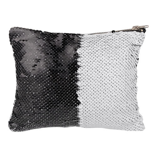Trousse cosmétique 20,5 x 16 cm avec sequins noirs et blancs pour sublimation