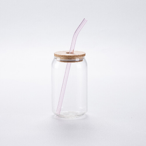 Pajita de cristal curvada 20 cm - rosa