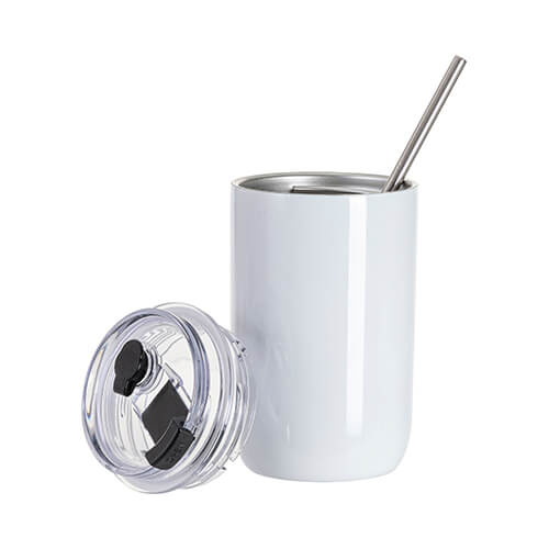Stainless steel mug 350 ml with lid and straw for sublimation - white