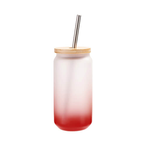 550ml matiran kozarec s slamico in pokrovom iz bambusa za sublimacijo - rdeči gradient