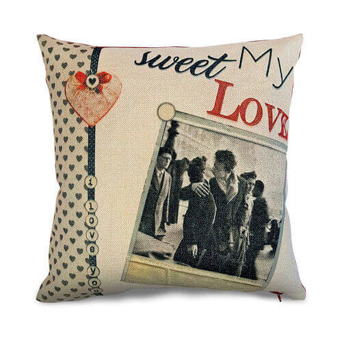 Tweekleurige canvas kussensloop 38 x 38 cm voor sublimatie - My sweet love