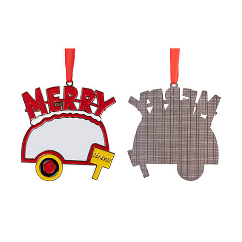 Metalinė Kalėdų eglutės etiketė sublimacijai - kempingas Merry Christmas