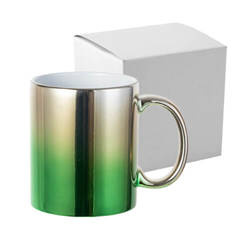 330 ml plated mug for sublimation - silver-green gradient with a cardboard box