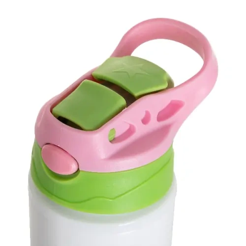 Aluminiumflaska 500 ml vit med grön kapsyl och rosa handtag för sublimering