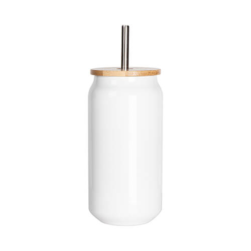 450ml muki, jossa on kaksinkertaiset pistokkaat ja bambukansi sublimaatiota varten - valkoinen