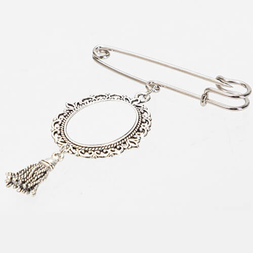 Oval brooch - safety pin with tassel pendant for sublimation