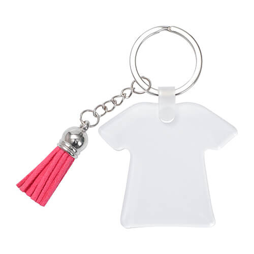 Acryl sleutelhanger voor sublimatie - T-shirt met rode kwastjes