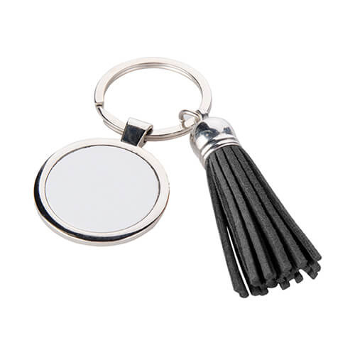 Round key ring with short fringes - black for sublimation