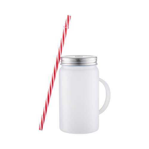 Mason Jar 500 ml krus med sugerør til sublimering - frostet glas