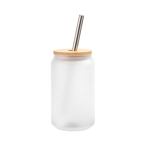 400 ml matteret glas med sugerør og bambuslåg til sublimering
