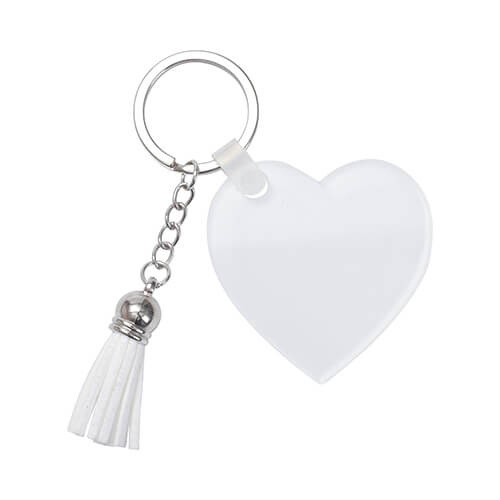 Acrylic keychain for sublimation - heart with white tassels