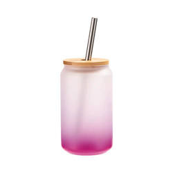 Un vaso esmerilado de 400 ml con pajita y tapa de bambú para sublimación - degradado morado