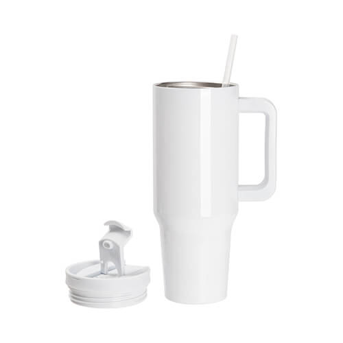 Taza de 1200 ml con pajita y asa gris claro para sublimación - blanca