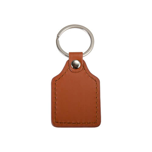 Lederen en metalen sleutelhanger voor sublimatie - rechthoek - bruin