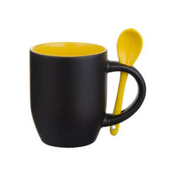 Mug magique avec cuillère pour sublimation – noir mat avec intérieur jaune