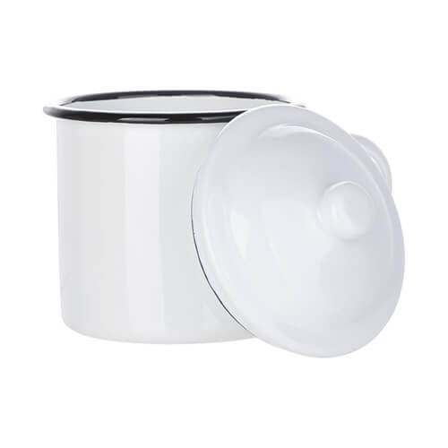 Metalen emaille mok 700 ml met deksel voor sublimatie - wit met zwarte rand
