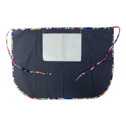 Klasična kuhinjska pregača s džepom za printanje - siva s obojenim rubom - bijelo slavensko cvijeće