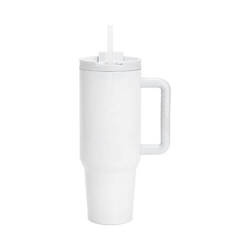 Mug 1200 ml with straw and gray handle for sublimation - silver